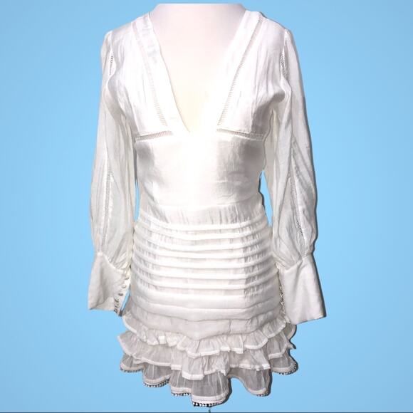 Amy Lynn Plunge Neck Long Sleeve White Mini Dress Medium NWT - Picture 3 of 9